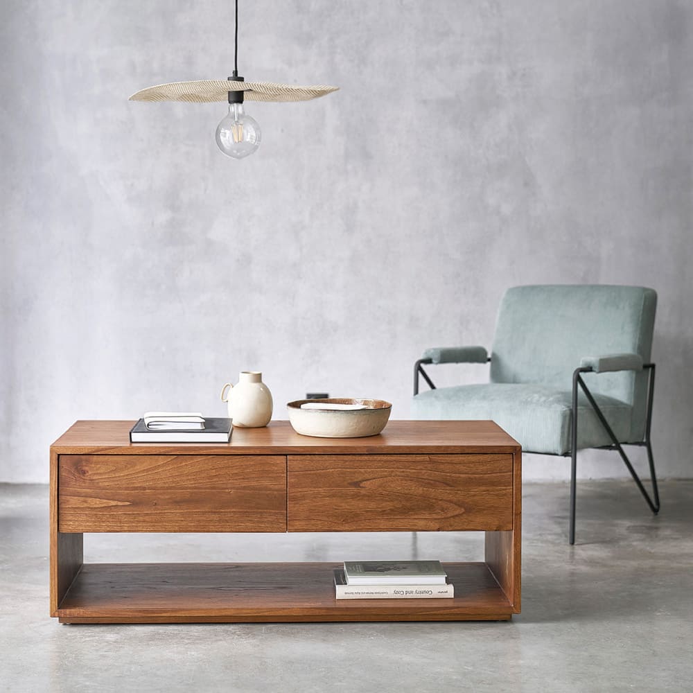 BERAH GETAH Couchtisch mit 4 Schubladen in Nussbaum-Finish style modern Braun Holz