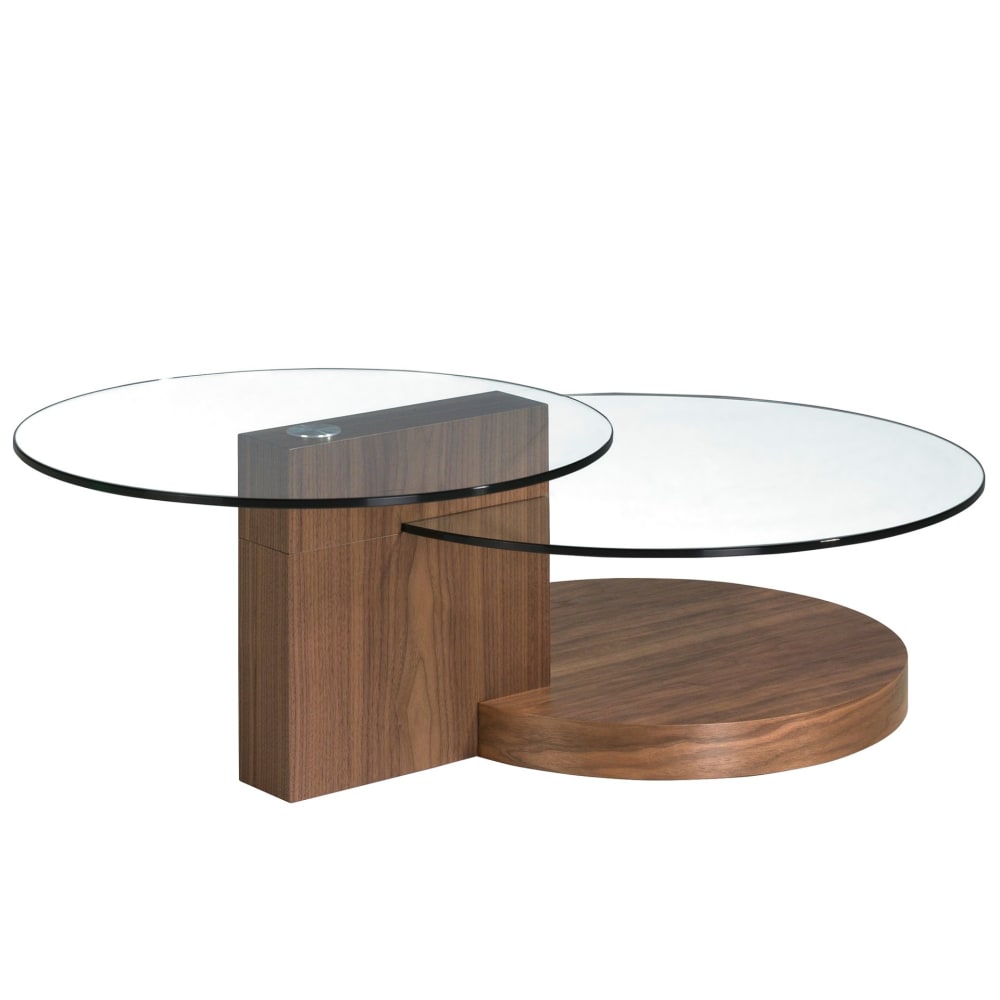 Table basse ronde en verre trempé et noyer Table basse ronde en verre trempé et noyer