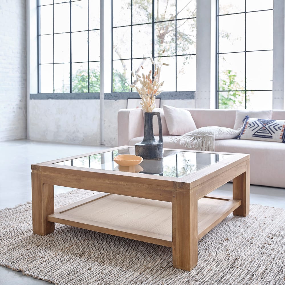 BERAH GETAH Couchtisch aus glasiertem Teakholz style modern Beige