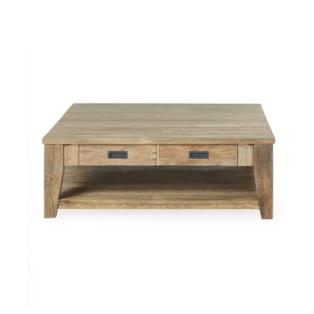 Couchtisch 2 Schubladen aus recyceltem Teakholz - Maisons Du