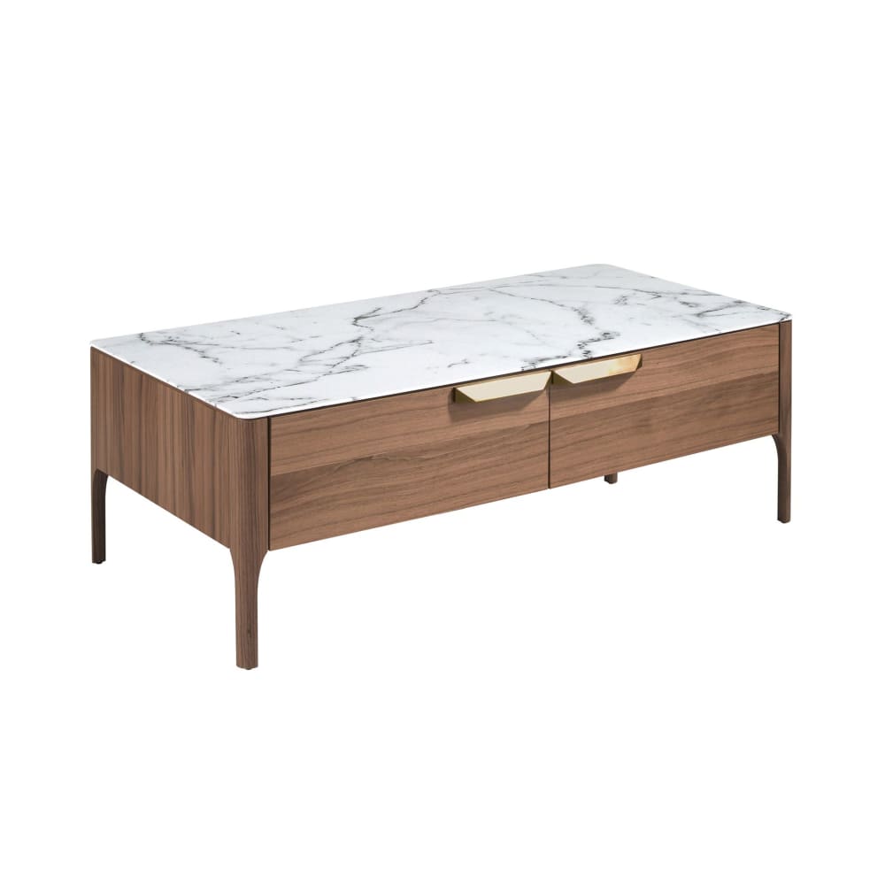 Table basse rectangulaire en verre imitant le marbre et le noyer Table basse rectangulaire en verre imitant le marbre et le noyer