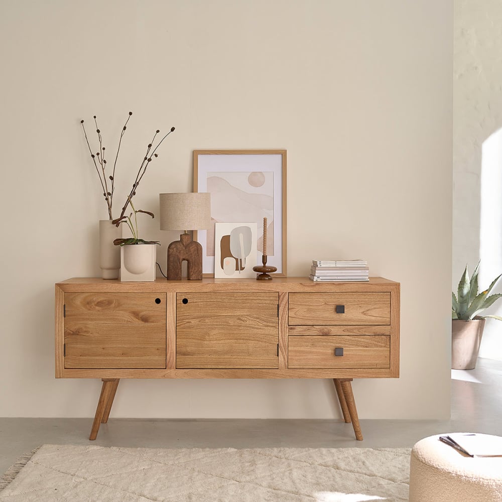 BERAH GETAH Skandinavische Kommode mit 2 Schränken und 2 Schubladen in Mindy style modern Beige Holz