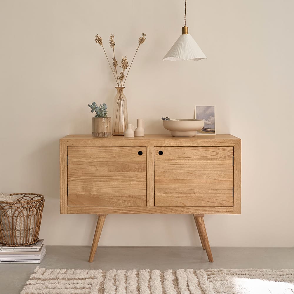 BERAH GETAH Skandinavische Kommode mit 2 Schränken im Sinn style modern Beige Holz