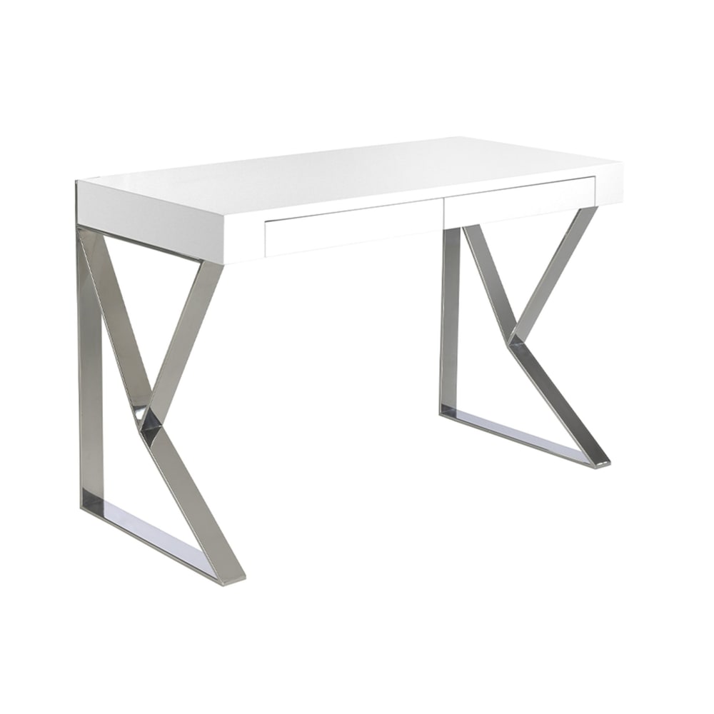 Bureau en bois blanc et acier chromé Bureau en bois blanc et acier chromé