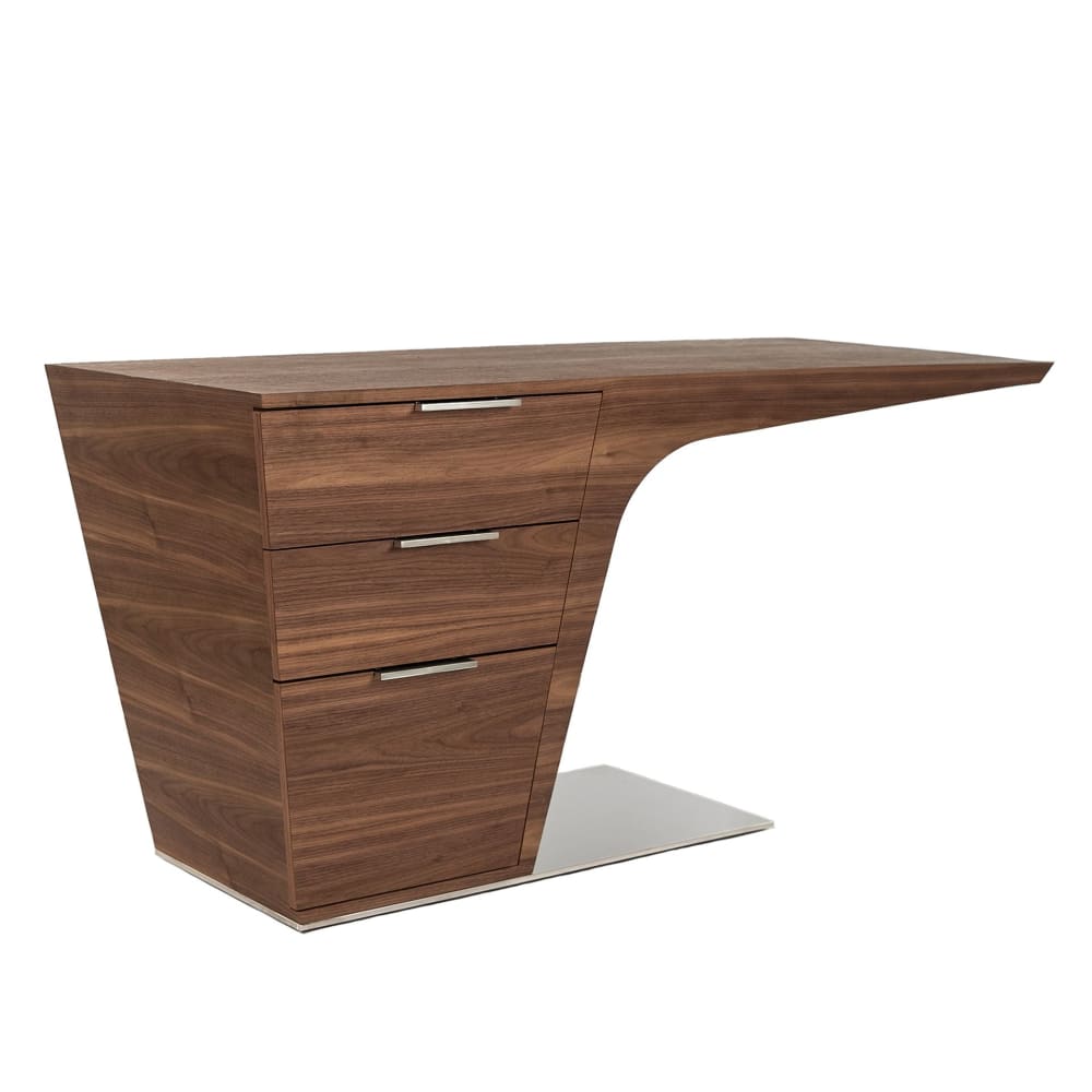 Bureau en noyer avec base en acier chromé Bureau en noyer avec base en acier chromé