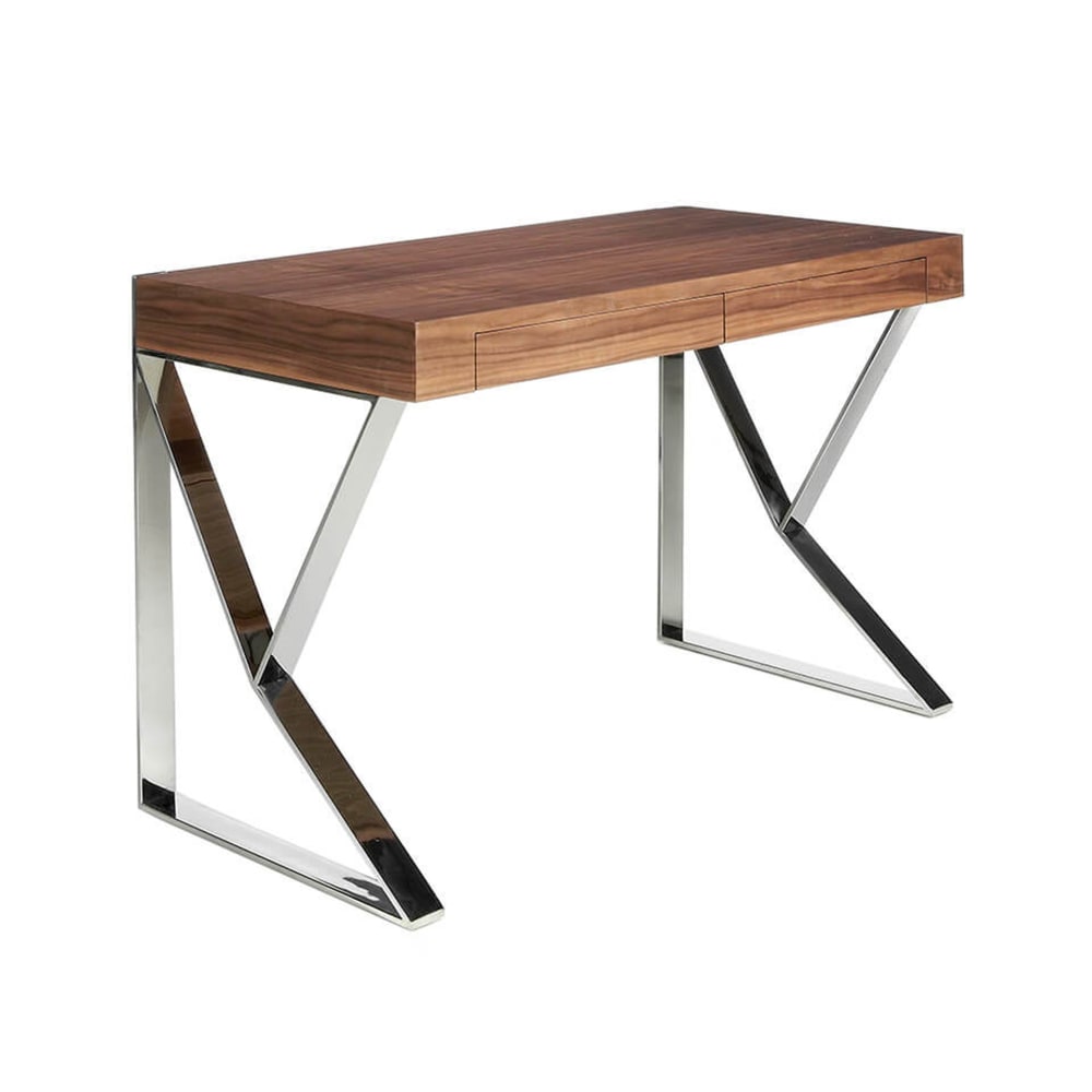 Bureau en noyer et acier chromé Bureau en noyer et acier chromé