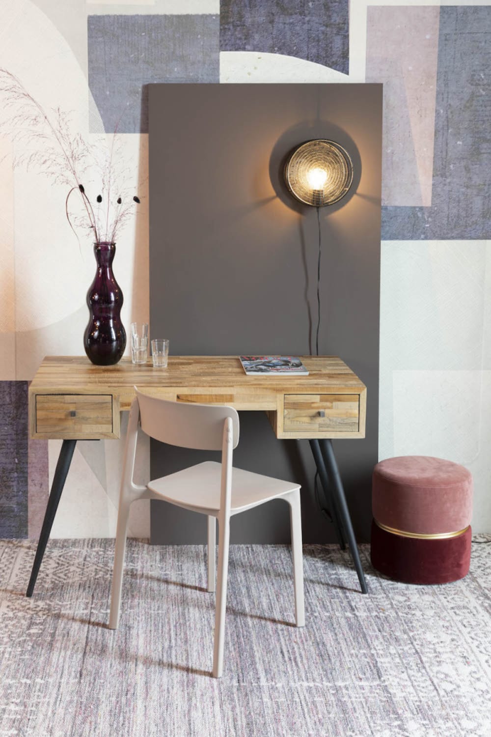 Vintage Holzschreibtisch aus recyceltem Teakholz - Maisons Du