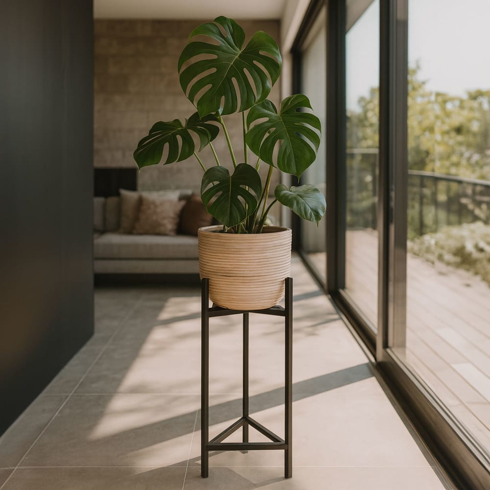 Cache pot en rotin pieds en métal noir 35cm h78-95cm — vue 4