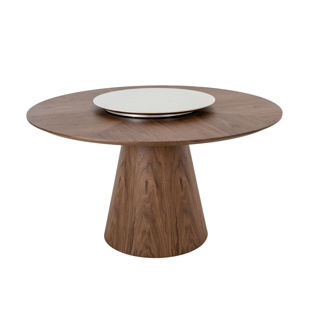 Table à manger ronde rotative noyer