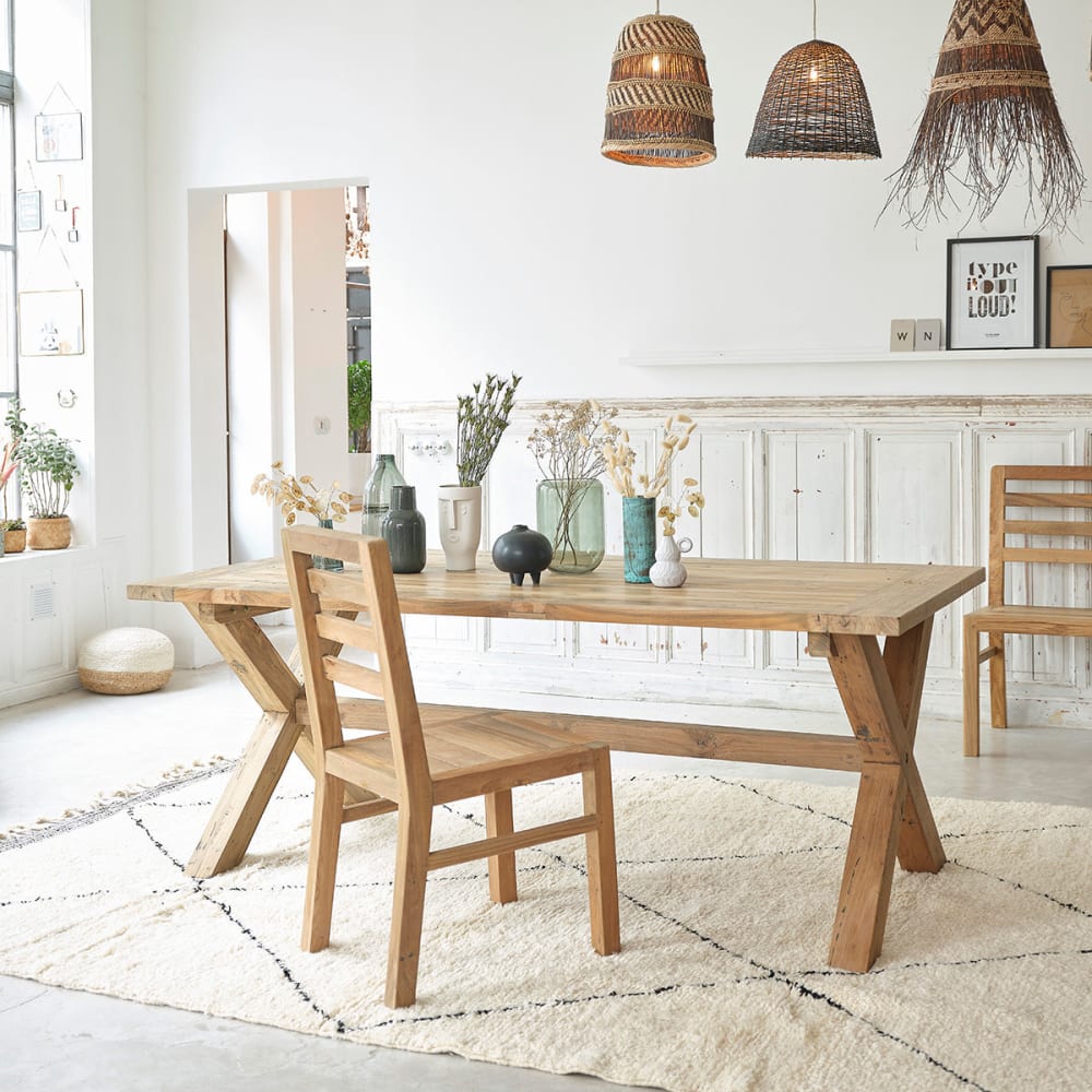 BERAH GETAH Esstisch 6 Personen aus recyceltem Teakholz style landhaus Beige