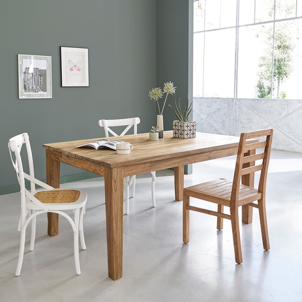 BERAH GETAH Ausziehbarer Esstisch für 12 Personen aus recyceltem Teakholz style modern Beige