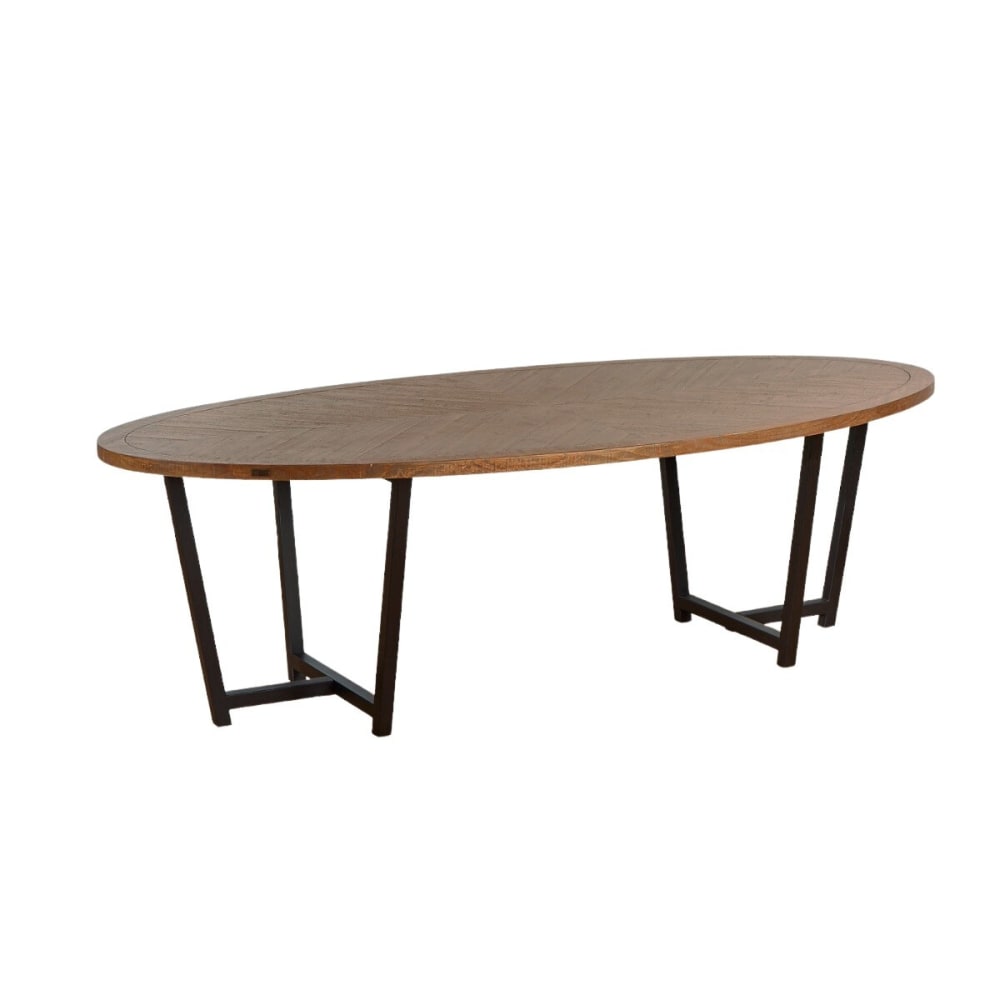 Table ovale, 10 couverts en pin et métal noire Table ovale, 10 couverts en pin et métal noire