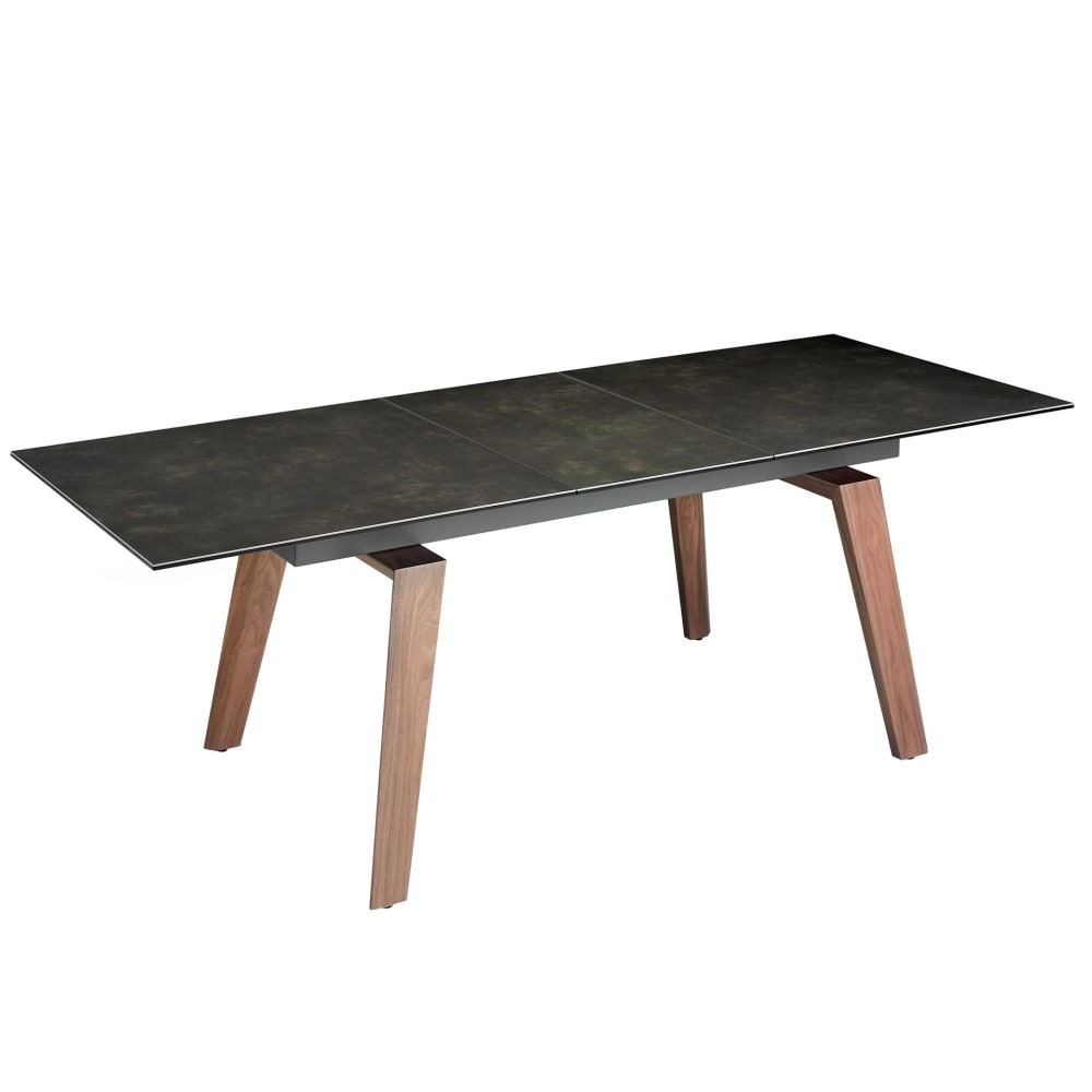 Table à manger à rallonge rectangulaire marbre porcelaine et noyer