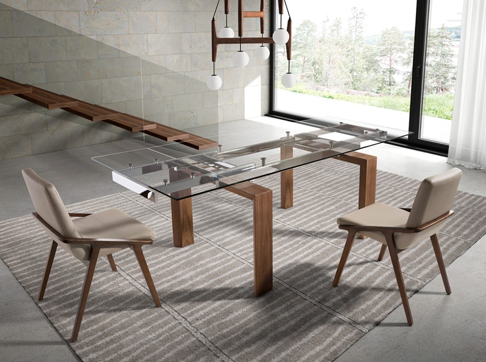 Table à manger extensible verre et effet bois noyer - Maisons du Monde