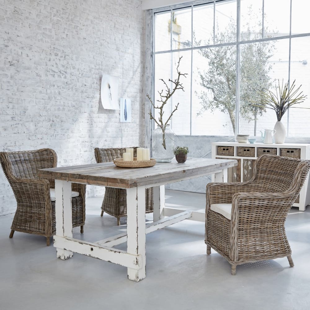 BERAH GETAH Esstisch aus recyceltem Kiefernholz 8 Personen style seaside Weiß