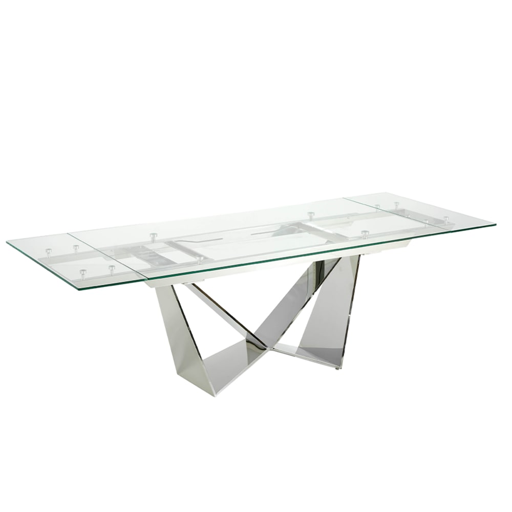 Mesa comedor extensible rectangular cristal templado y acero cromado