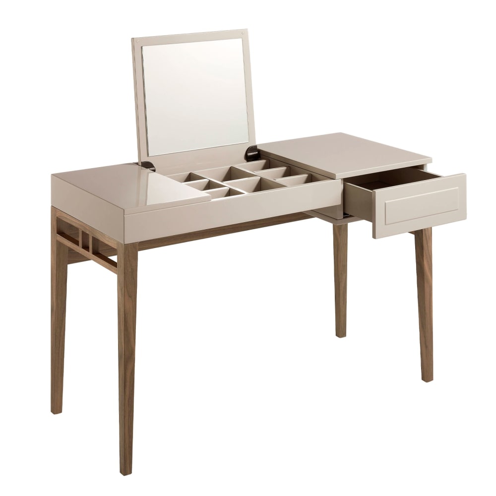 Coiffeuse en bois gris et noyer avec miroir Coiffeuse en bois gris et noyer avec miroir