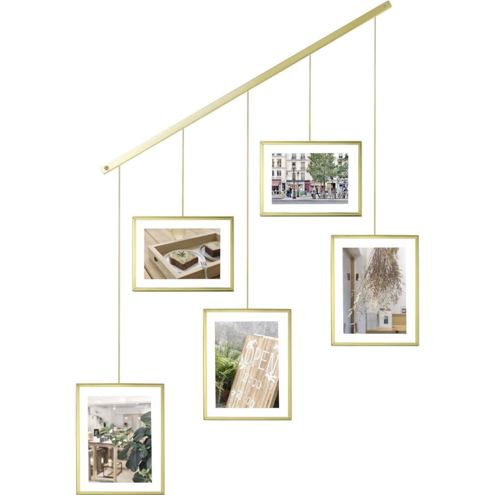 Porte photos mural pour 5 cadres métal doré