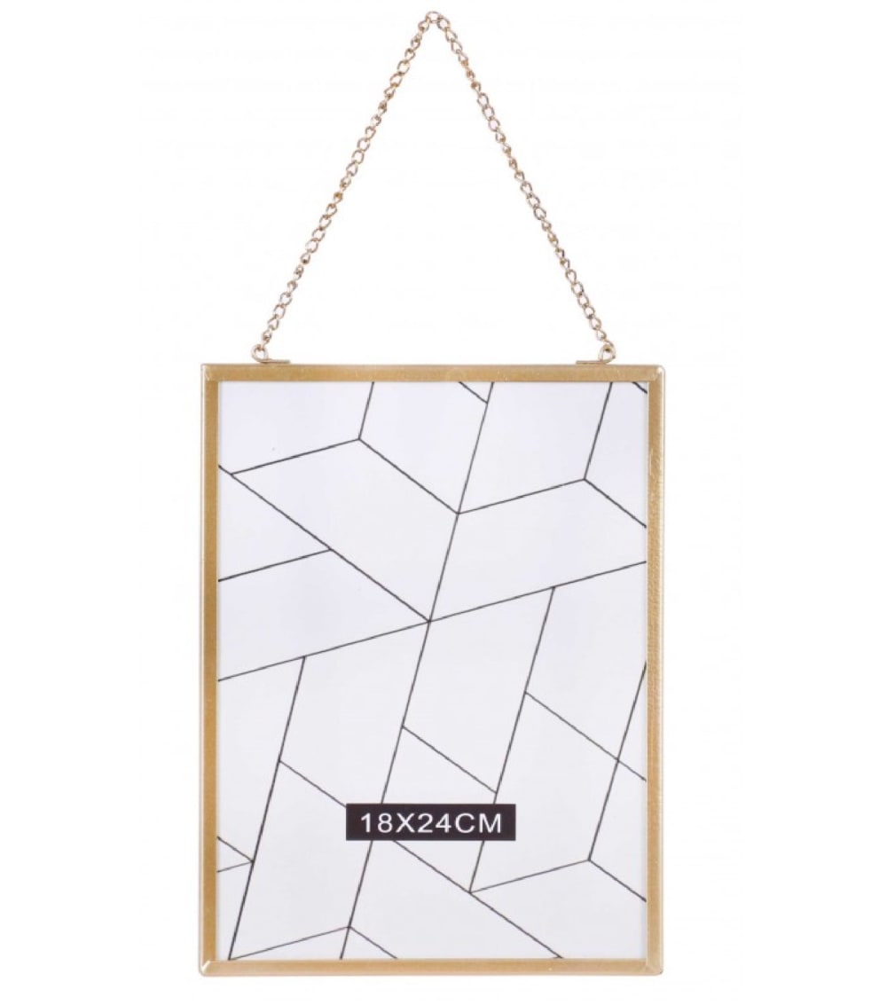 Cadre photo mural en verre et métal doré avec chaînette 24X18cm