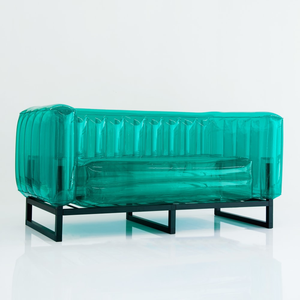 Canapé cadre aluminium assise thermoplastique vert crystal