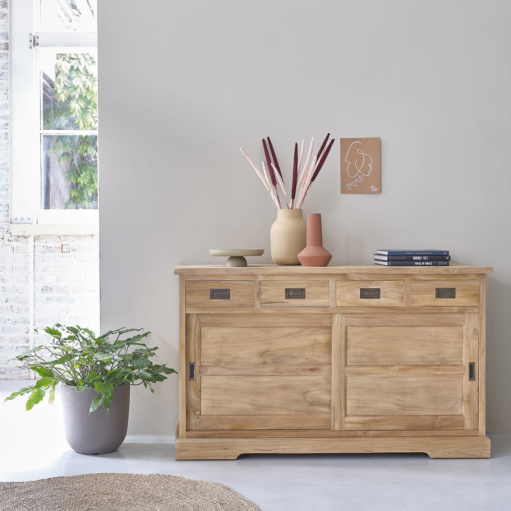 BERAH GETAH Buffet en teck massif 150 cm style contemporain Beige Bois - 150x90x50cm