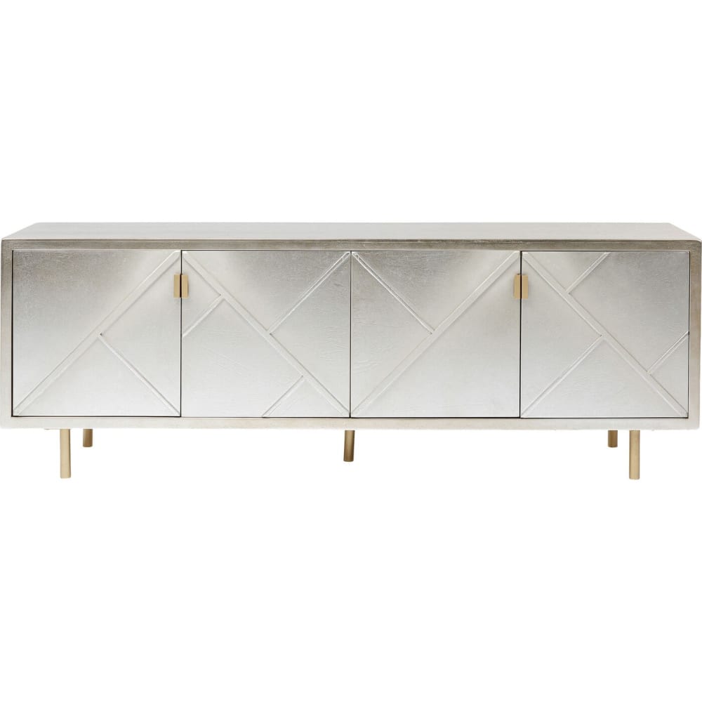 Kare Design Sideboard mit 4 Türen und Metallic-Finish aus Holz und Stahl, silber style vintage - Spanplatte