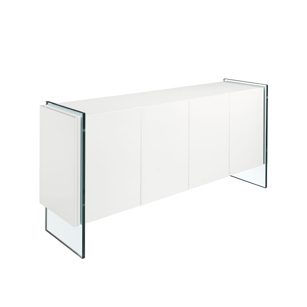 Credenza legno bianco e vetro temperato - Modello Contemporaneo - Bianco - Pannello di particelle