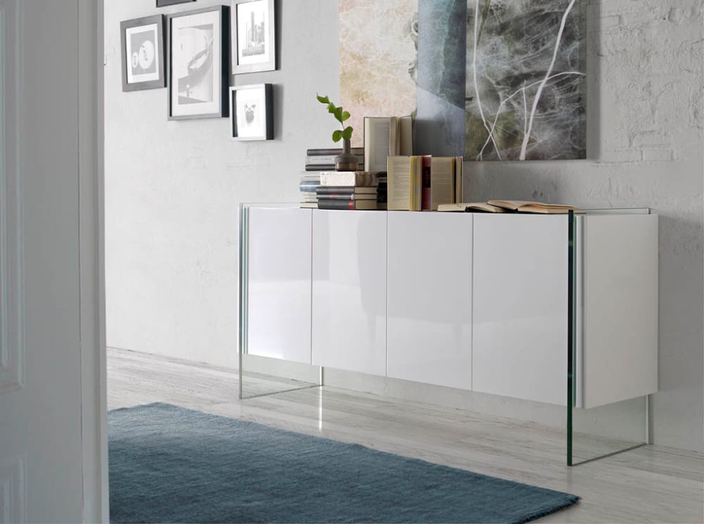 Credenza in legno bianco e vetro temperato - Angel Cerda