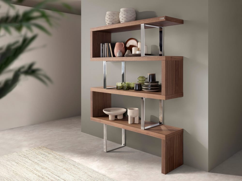 Scaffali in noce e acciaio - Modello Contemporaneo - Marrone - Pannello di particelle