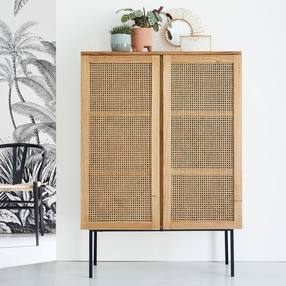 BERAH GETAH 2-türiger Kleiderschrank aus Mindy-Holz und Rohr style modern Beige Holz