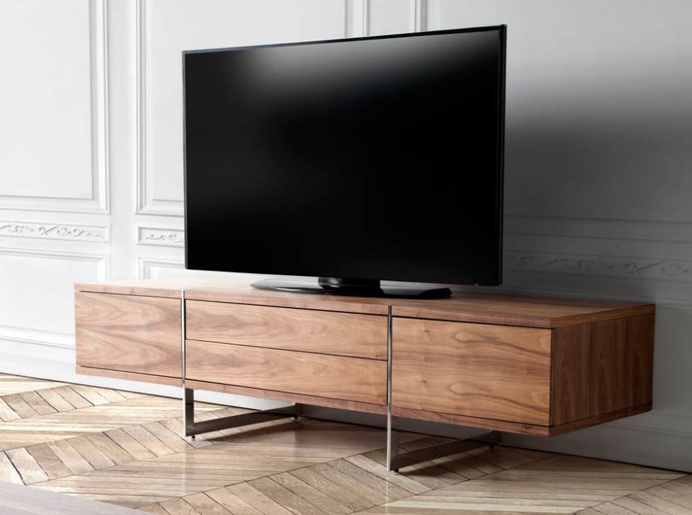 Meuble tv effet bois noyer et acier chromé - Maisons du Monde