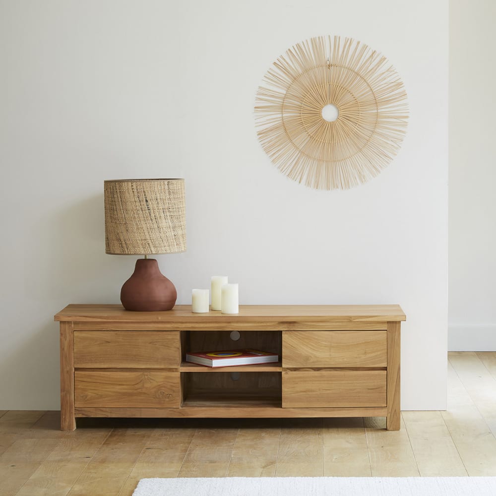 mueble de tv de teca maciza de 150 cm