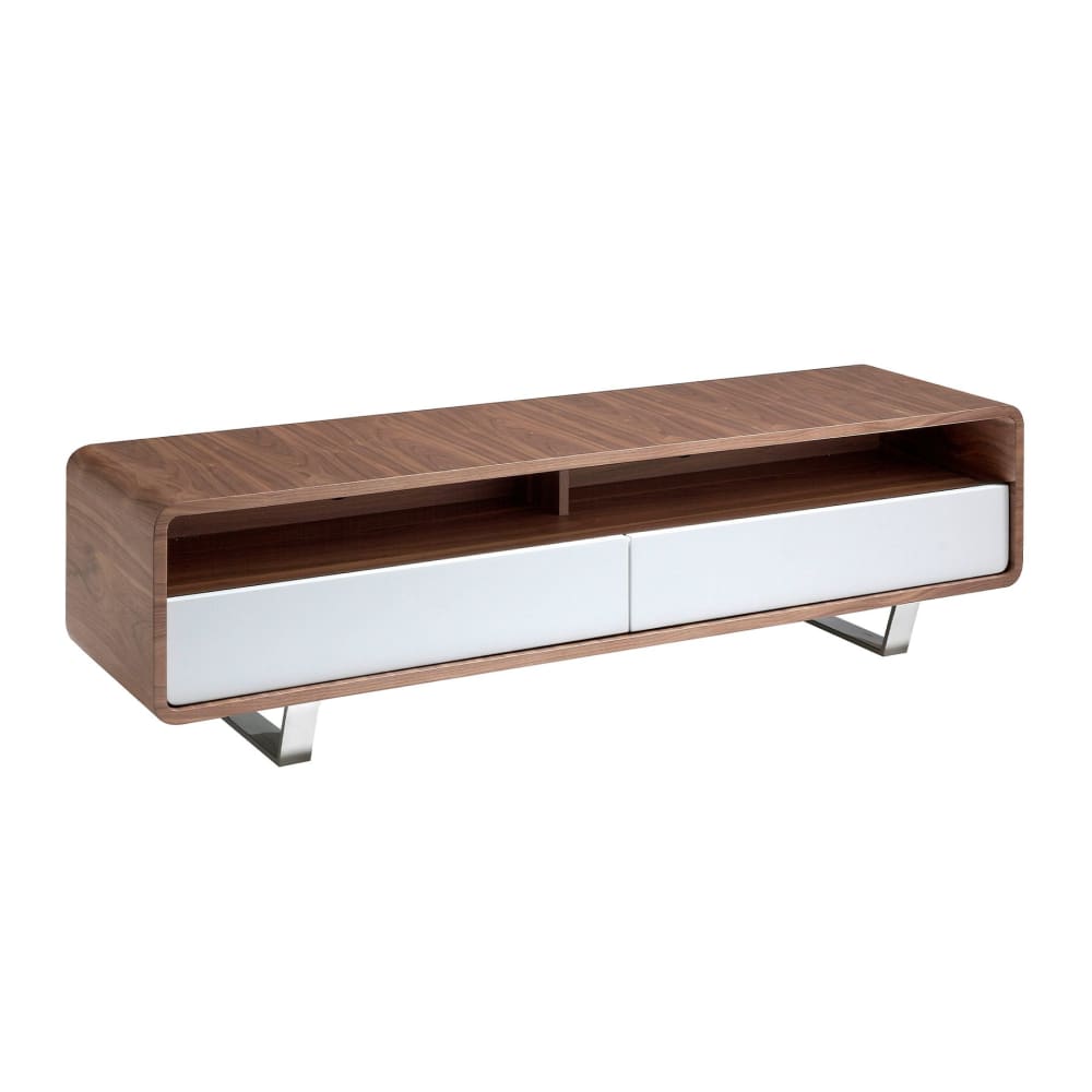 Meuble tv bois blanc, noyer et acier chromé Meuble tv bois blanc, noyer et acier chromé