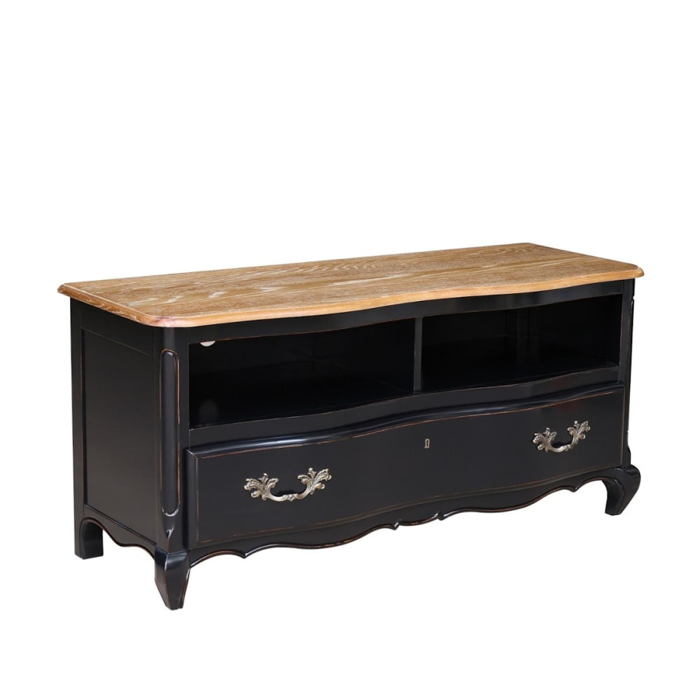 Meuble tv style shabby chic plateau en chêne noir