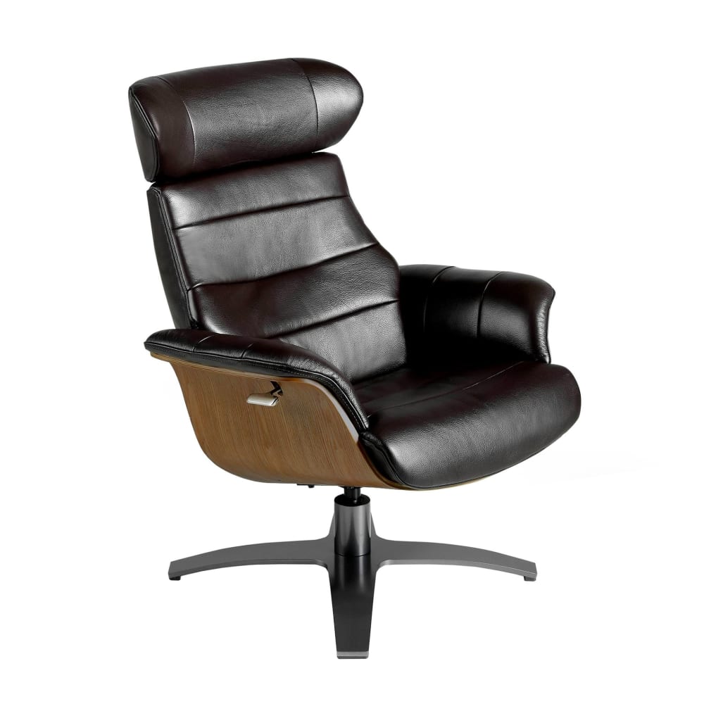 Fauteuil pivotant en cuir brun chocolat Fauteuil pivotant en cuir brun chocolat
