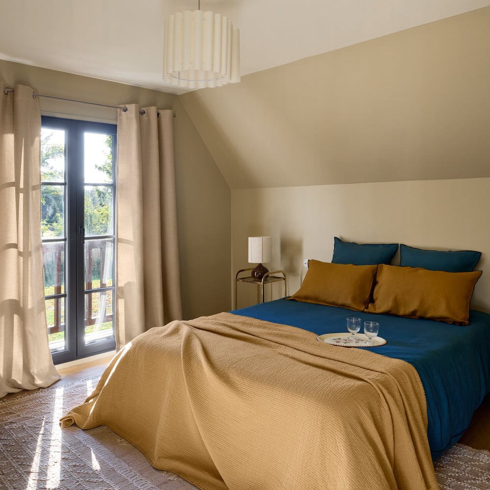 Housse de couette en lin bleu 260x240 cm