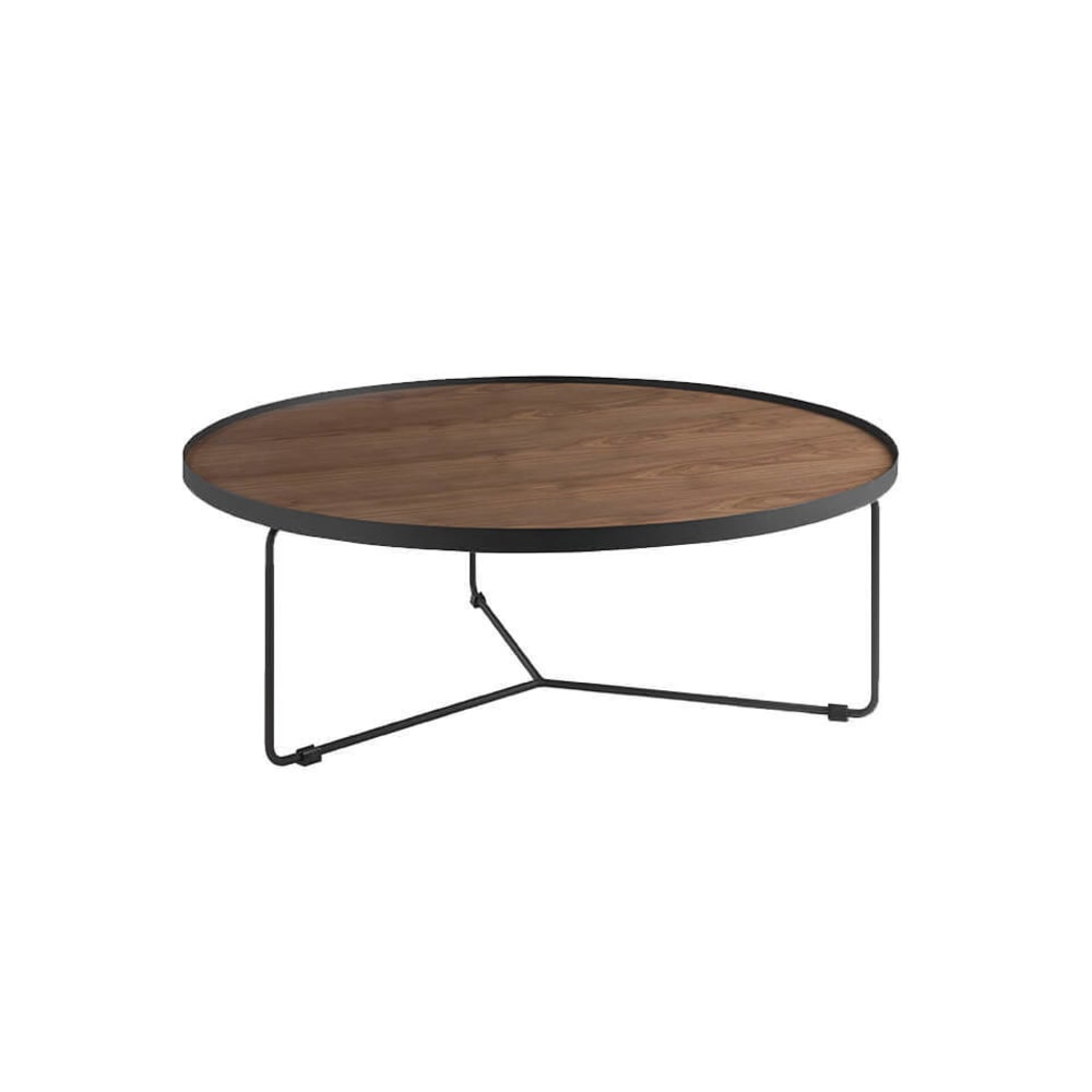 Angel Cerda Runder Couchtisch Nussbaum und schwarzer Stahl style modern Braun Holz