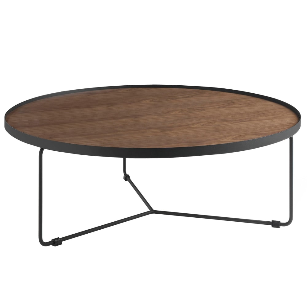 Table basse ronde en noyer et acier noir Table basse ronde en noyer et acier noir