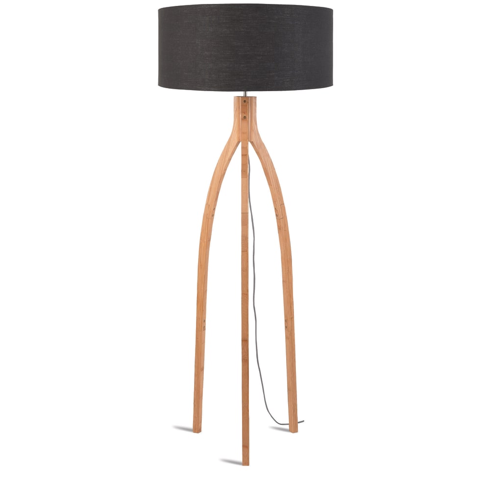 Lampadaire tripode bambou et lin naturel gris H160cm