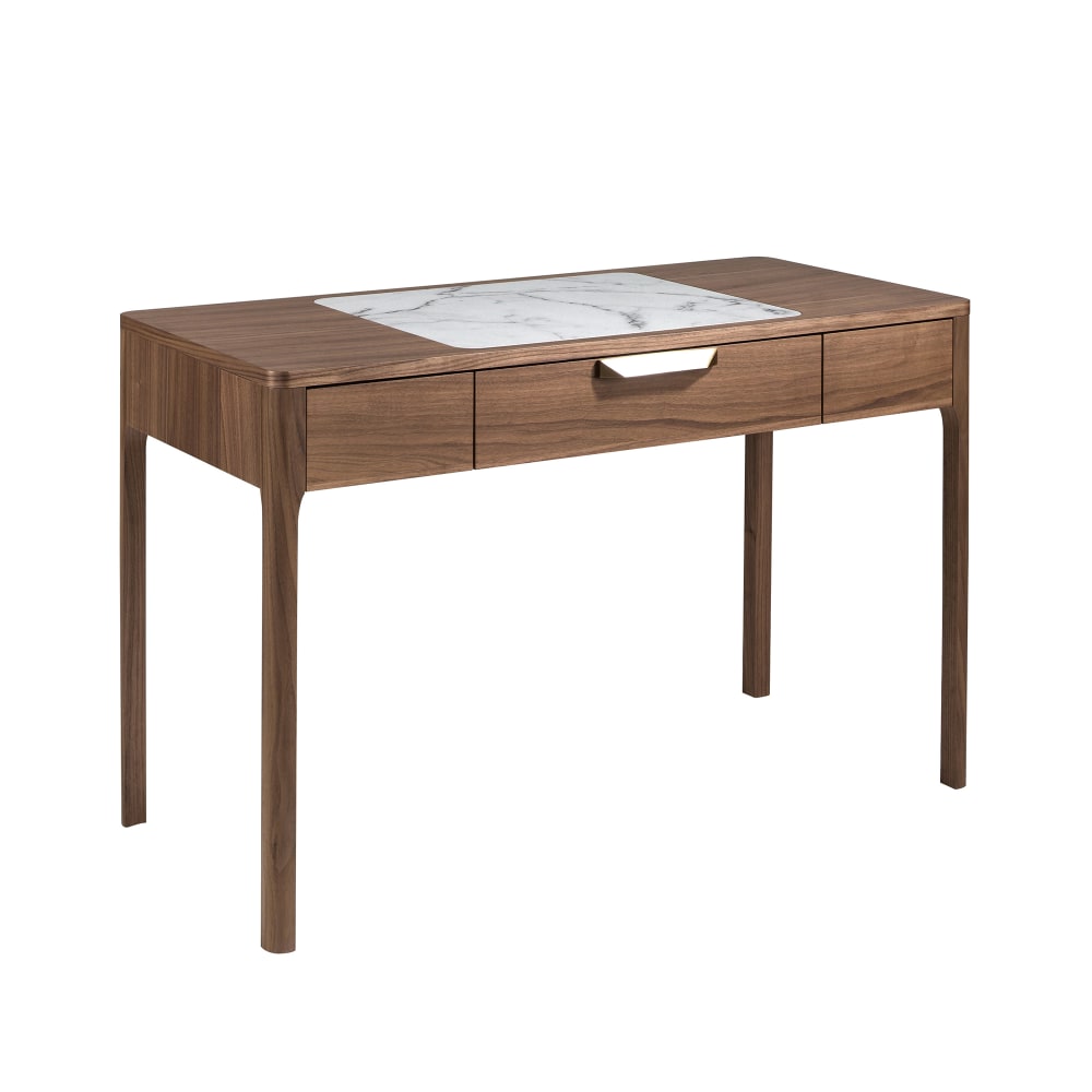 Coiffeuse effet bois noyer et marbre blanc