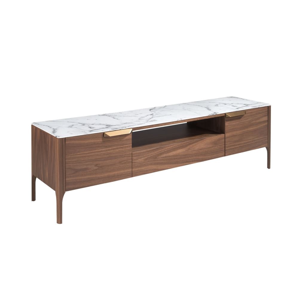 Meuble tv en noyer avec plateau en verre imitation marbre Meuble tv en noyer avec plateau en verre imitation marbre