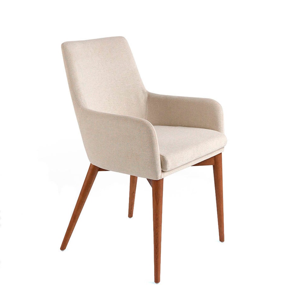 chaise en tissu beige - noyer