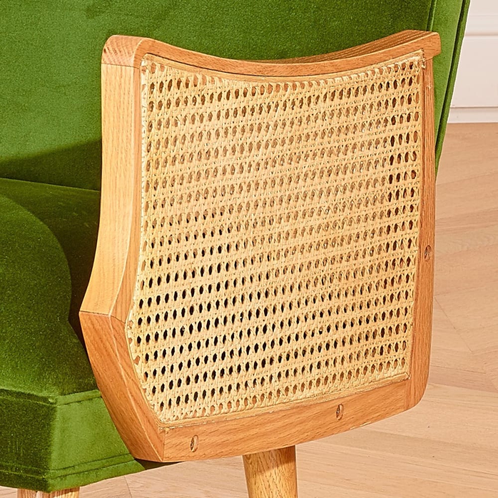 Sessel aus Gummibaum, Flechtwerk und Samt Olive Green - Maisons