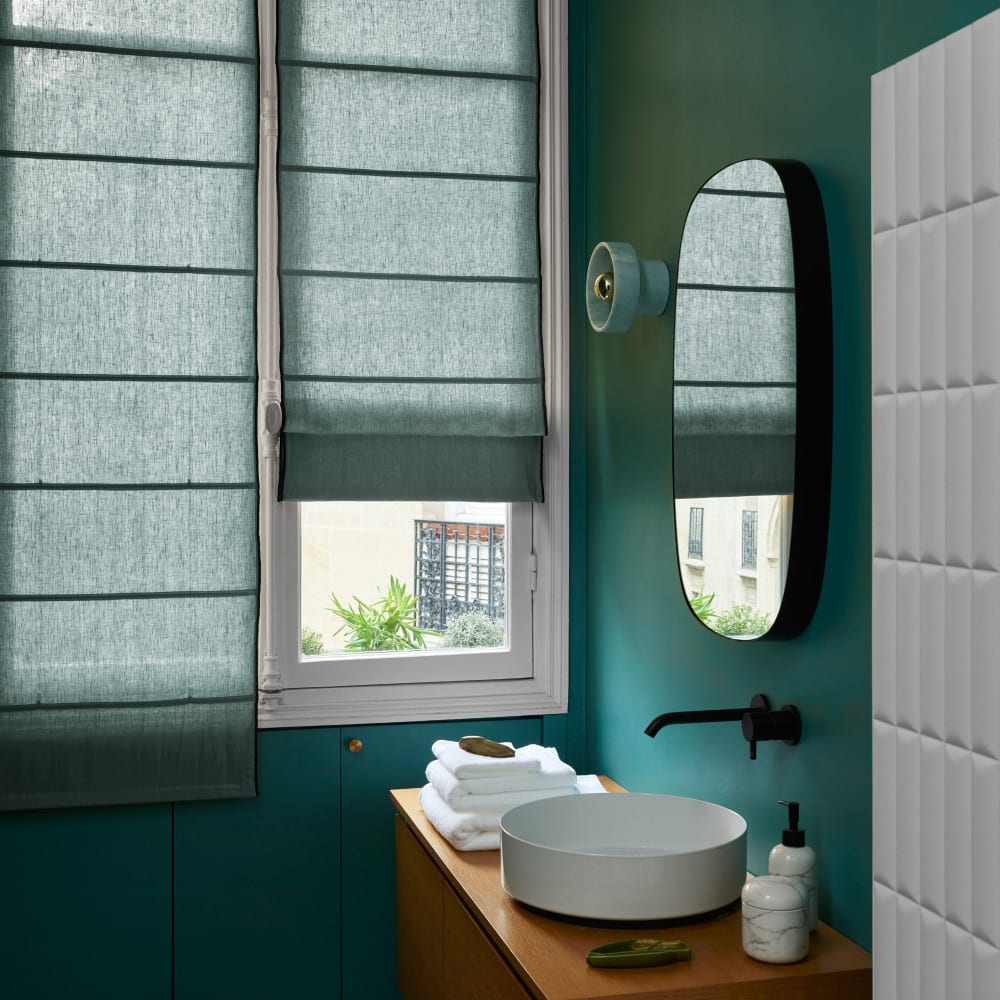 Store bateau en lin vert 45x220 cm