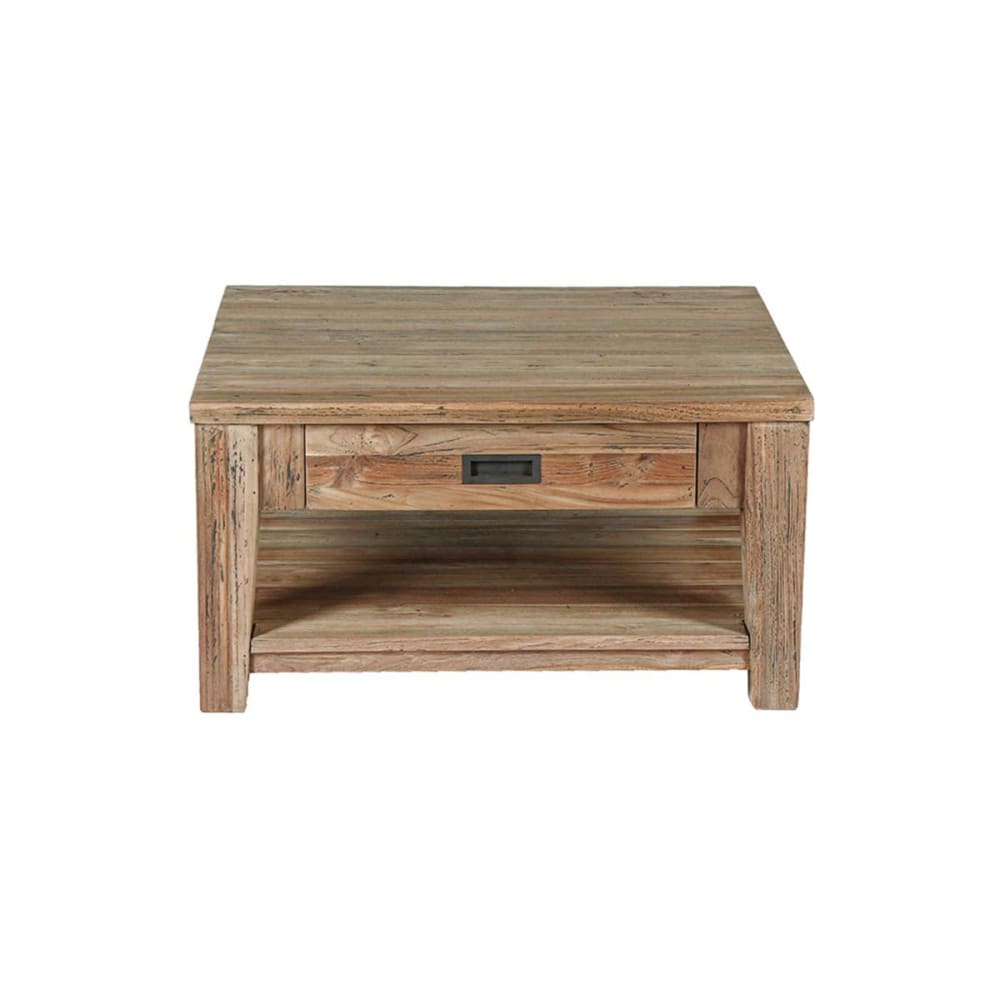 Couchtisch mit 1 Schublade aus recyceltem Teakholz - Maisons Du