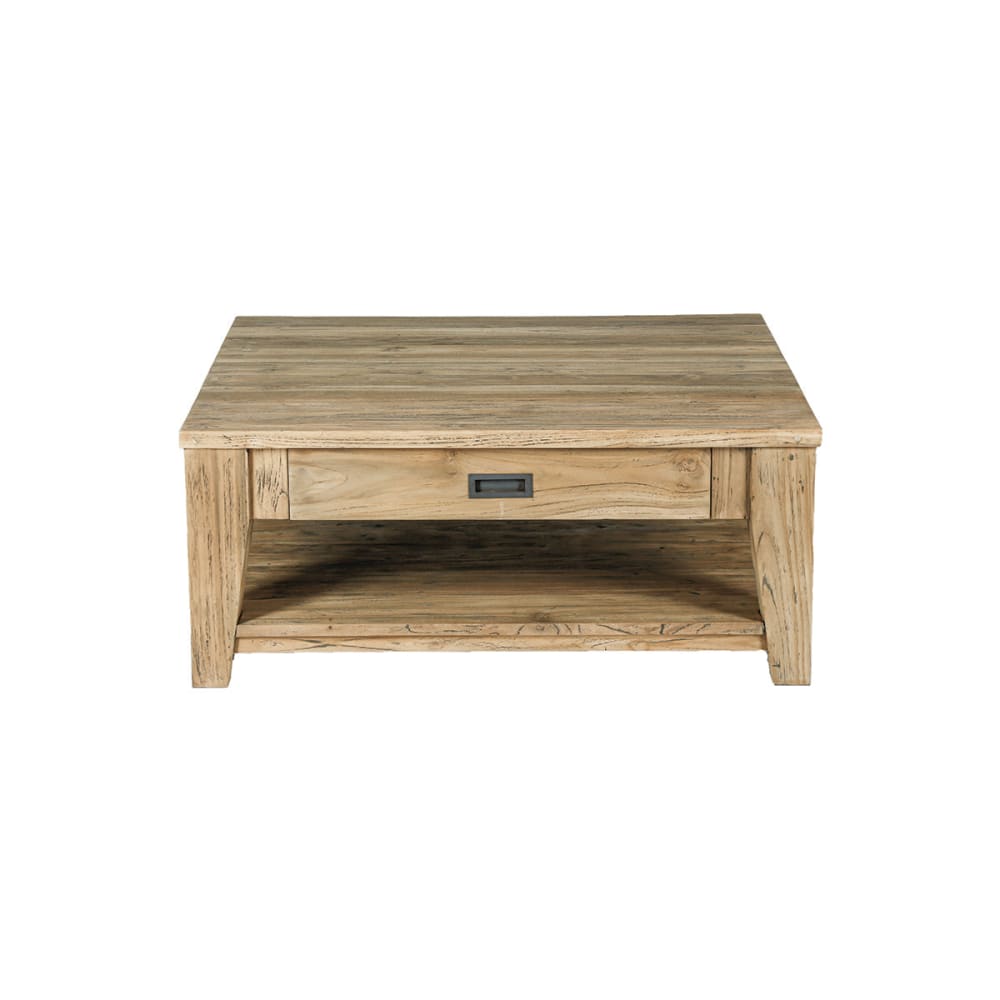 Couchtisch mit 1 Schublade aus recyceltem Teakholz - Maisons Du