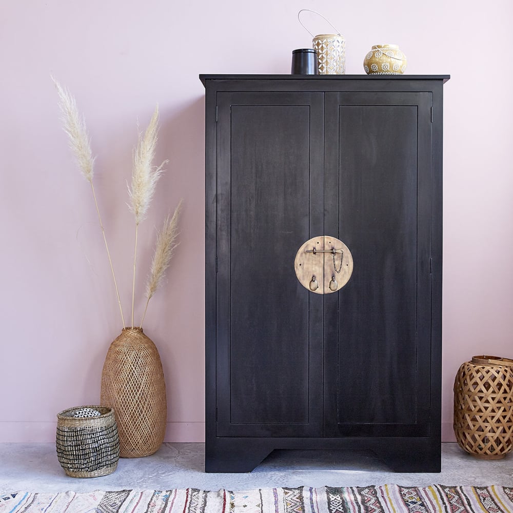 BERAH GETAH Armoire en acajou massif style inspirations d'ailleurs Noir Bois - 104x170x56cm
