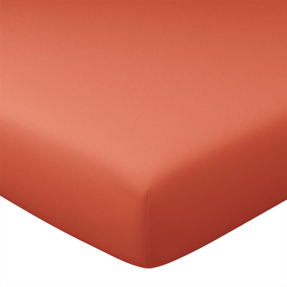 Drap-housse en coton orange terracotta 160x200x28cm — vue 4