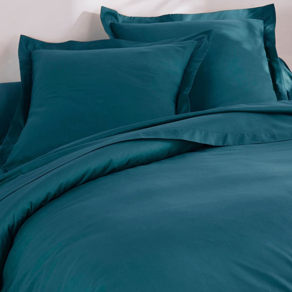 Drap-housse en coton bleu canard 180x200x28cm