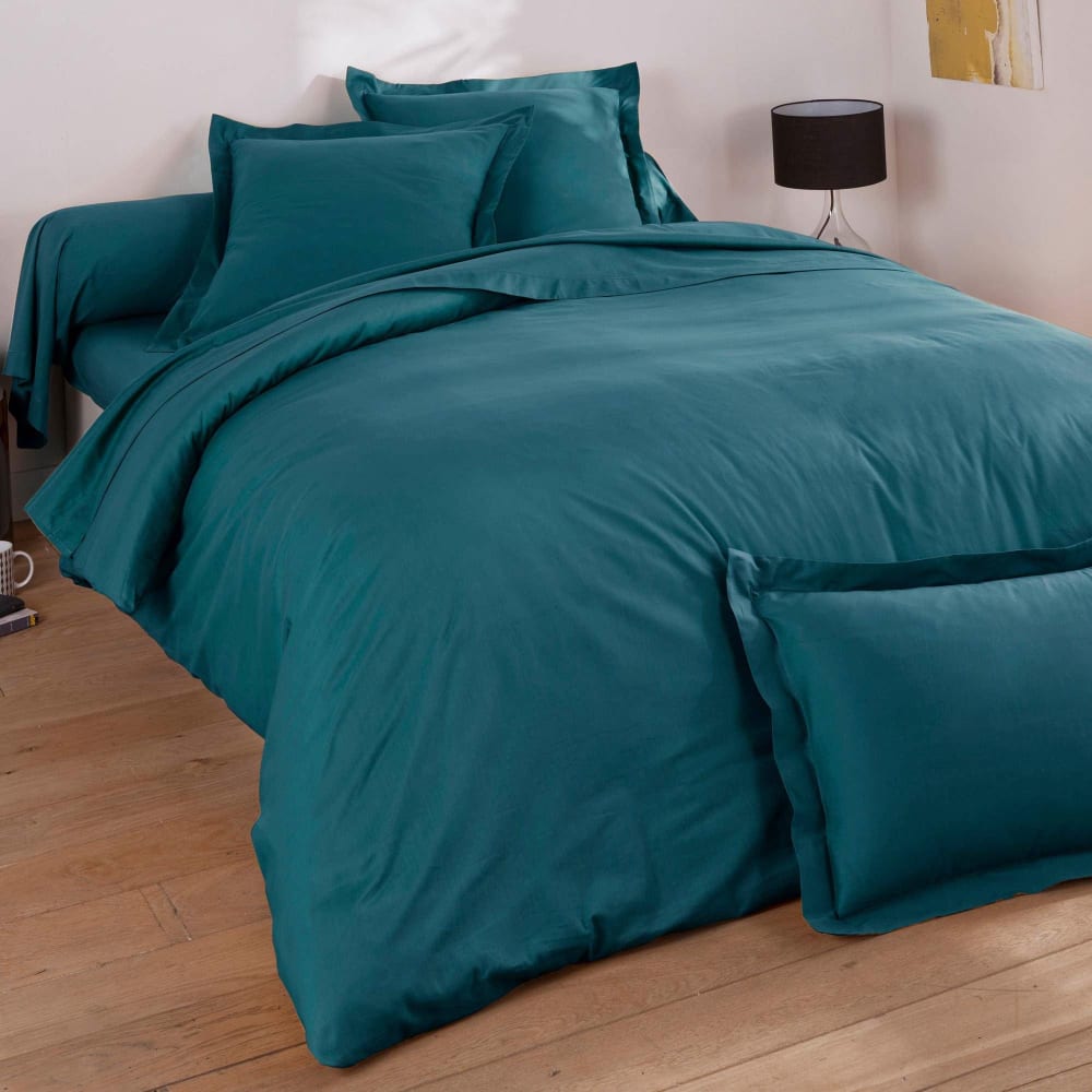 Drap-housse en coton bleu canard 180x200x28cm — vue 3